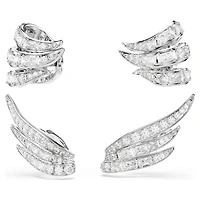 Vienna ear cuffs, Mixed cuts, Swan, White, Rhodium plated