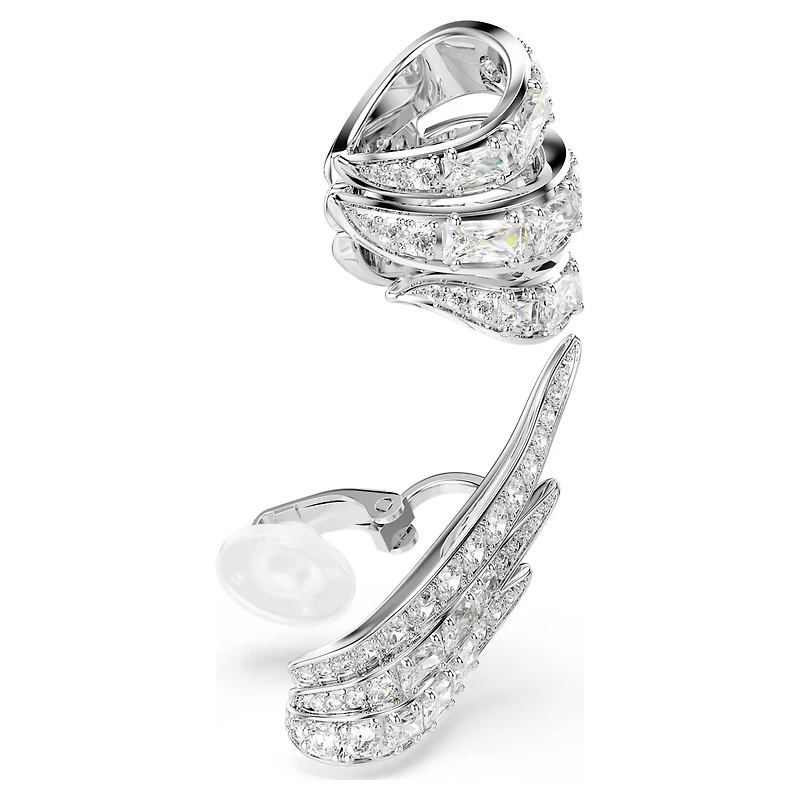 Vienna ear cuffs, Mixed cuts, Swan, White, Rhodium plated