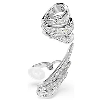 Vienna ear cuffs, Mixed cuts, Swan, White, Rhodium plated