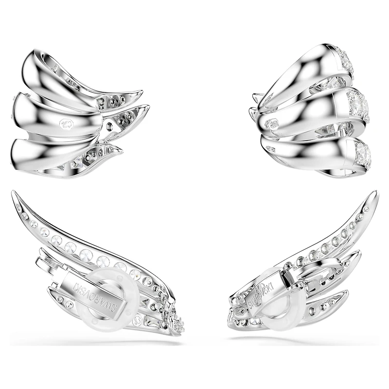 Vienna ear cuffs, Mixed cuts, Swan, White, Rhodium plated
