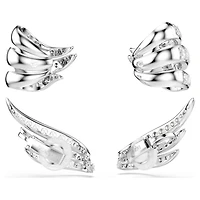 Vienna ear cuffs, Mixed cuts, Swan, White, Rhodium plated