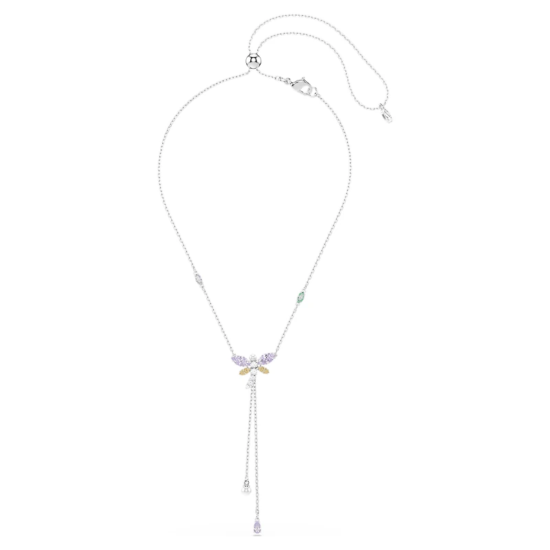 Ariana Grande x Swarovski Y necklace, Mixed cuts, Dragonfly, Multicoloured, Rhodium plated