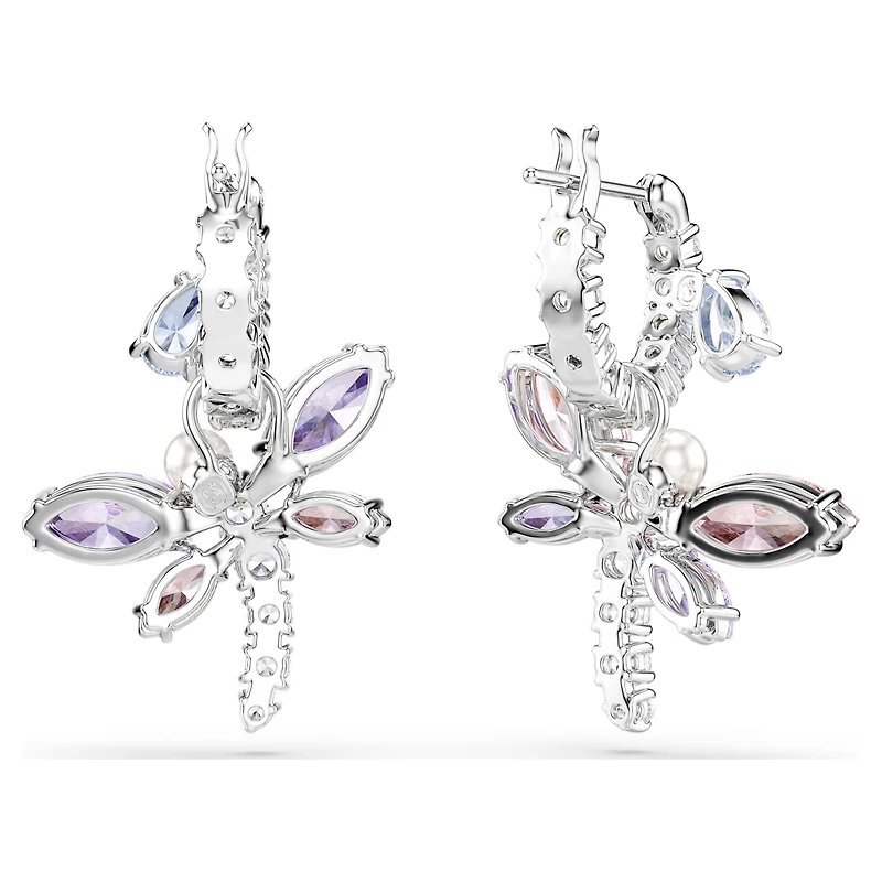 Ariana Grande x Swarovski drop earrings, Mixed cuts, Dragonfly, Multicoloured, Rhodium plated by SWAROVSKI