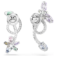 Ariana Grande x Swarovski drop earrings with ear jacket, Mixed cuts, Dragonfly, flower, Multicoloured, Rhodium plated by SWAROVSKI