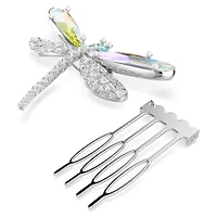 Ariana Grande x Swarovski brooch and hair accessory, Crystal pearl, Mixed cuts, Dragonfly, White, Rhodium plated by SWAROVSKI