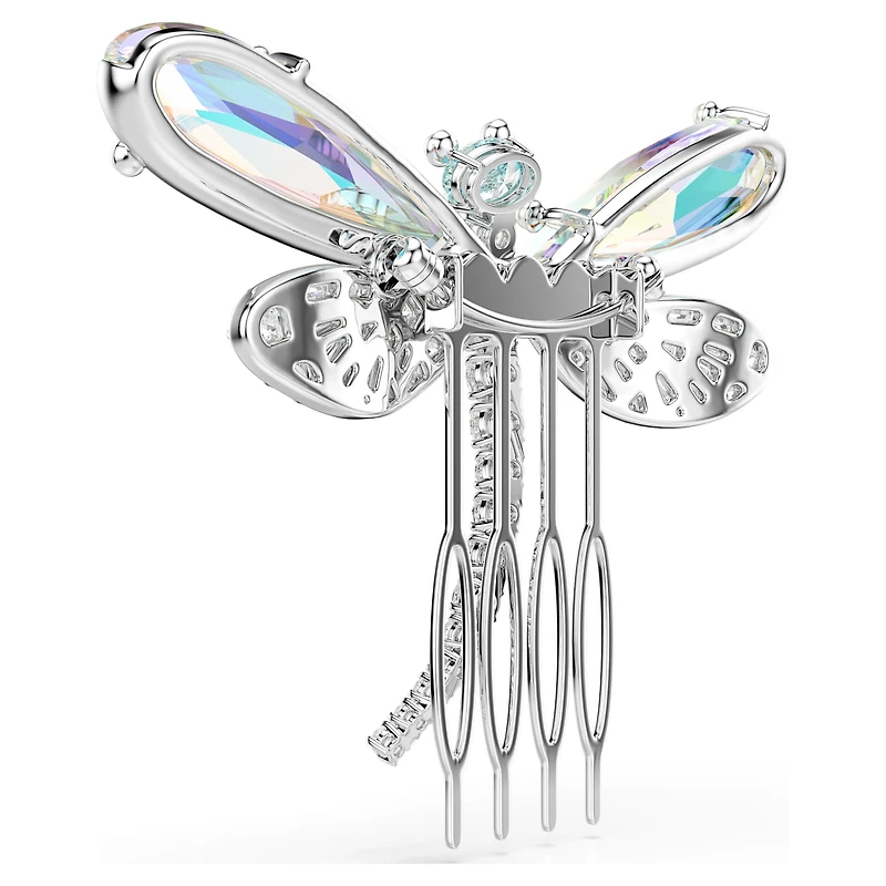 Ariana Grande x Swarovski brooch and hair accessory, Crystal Pearl, Mixed cuts, Dragonfly, White, Rhodium plated by SWAROVSKI