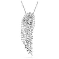 Vienna pendant and brooch, Mixed cuts, Feather, White, Rhodium plated