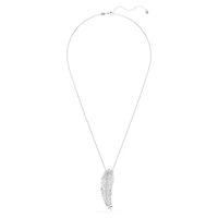 Vienna pendant and brooch, Mixed cuts, Feather, White, Rhodium plated