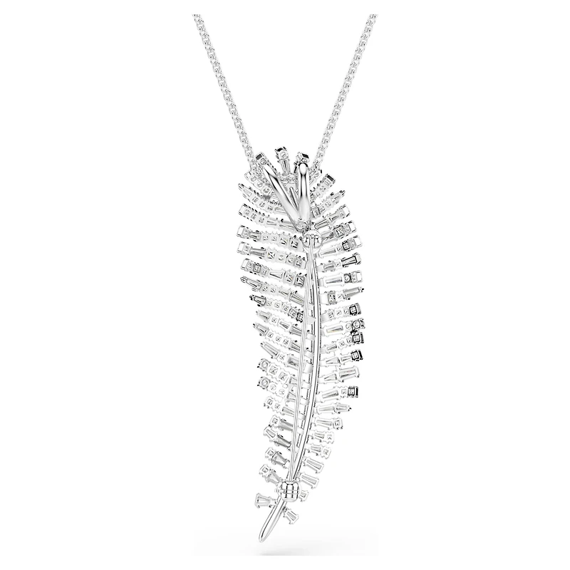 Vienna pendant and brooch, Mixed cuts, Feather, White, Rhodium plated