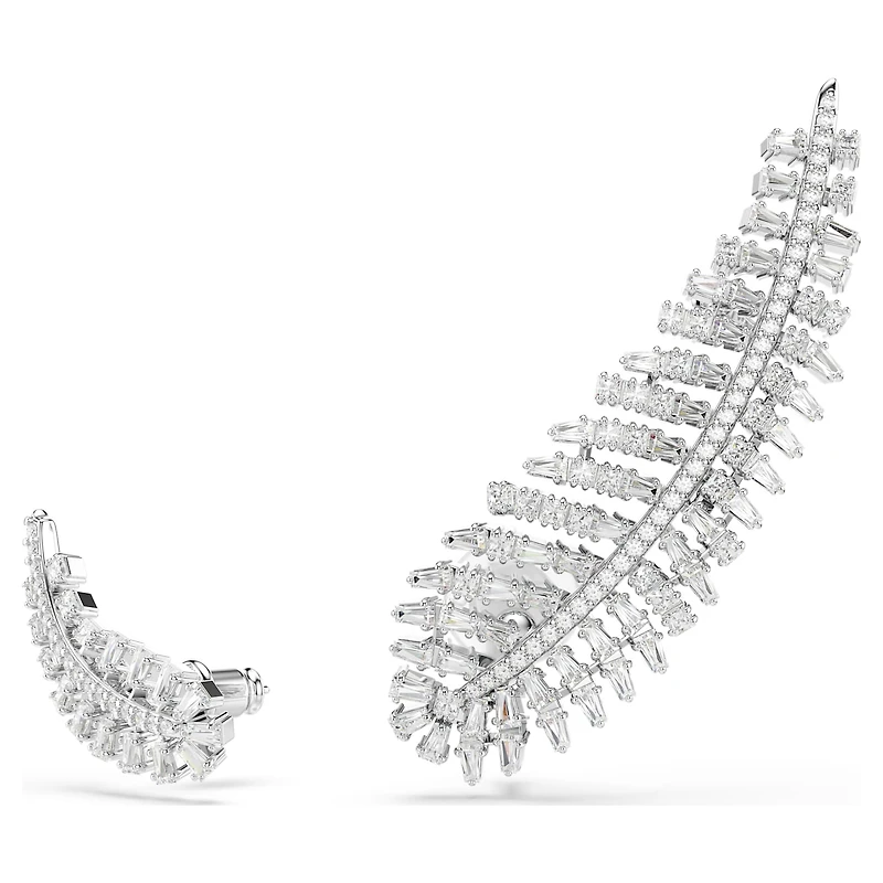 Vienna earrings, Mixed cuts, Feather, White, Rhodium plated