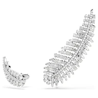 Vienna earrings, Mixed cuts, Feather, White, Rhodium plated