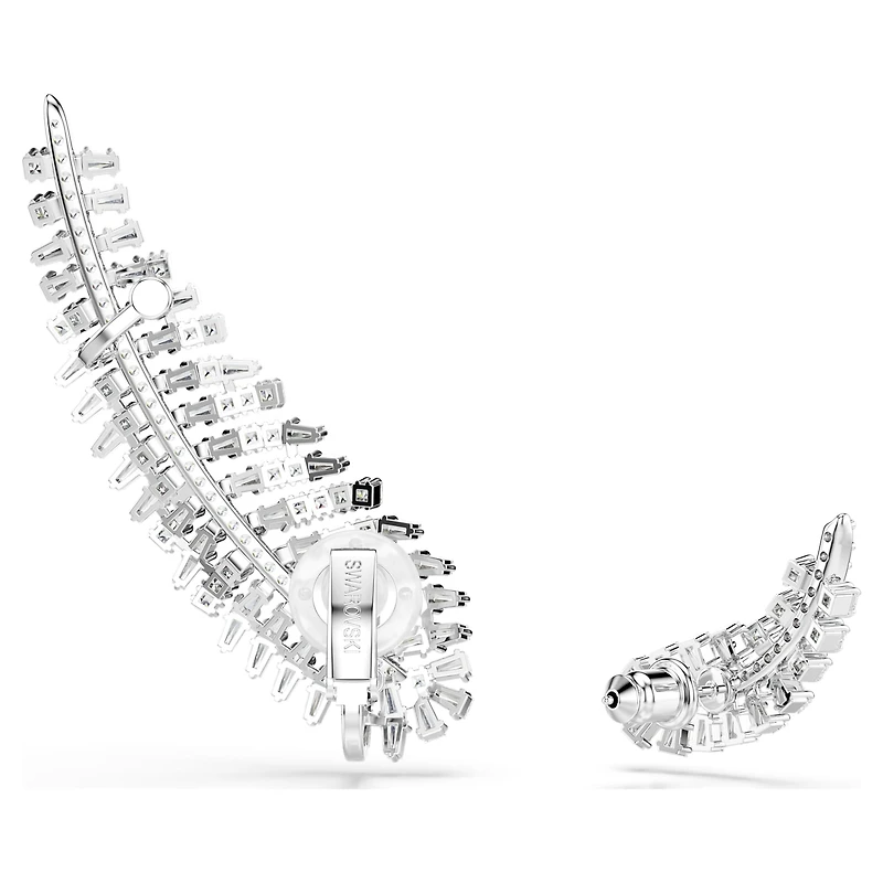 Vienna earrings, Mixed cuts, Feather, White, Rhodium plated