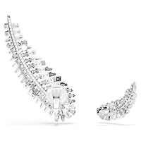 Vienna earrings, Mixed cuts, Feather, White, Rhodium plated