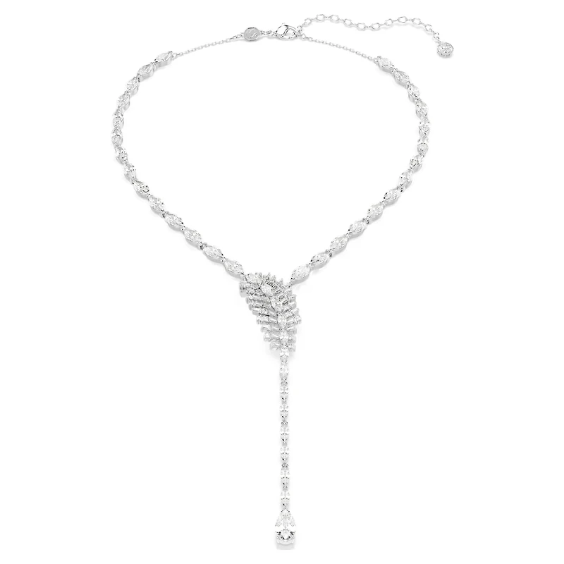 Vienna Y necklace, Mixed cuts, Feather, White, Rhodium plated