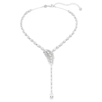 Vienna Y necklace, Mixed cuts, Feather, White, Rhodium plated