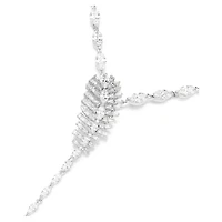 Vienna Y necklace, Mixed cuts, Feather, White, Rhodium plated