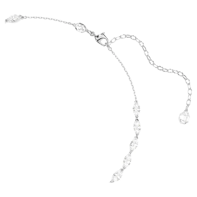 Vienna Y necklace, Mixed cuts, Feather, White, Rhodium plated