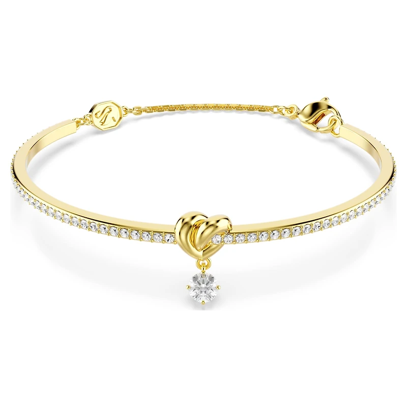 Lifelong bangle, Round cut, Heart, White, 18K gold finish