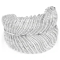 Vienna choker, Mixed cuts, Feather, White, Rhodium plated