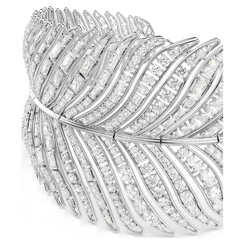 Vienna choker, Mixed cuts, Feather, White, Rhodium plated