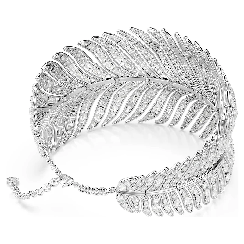 Vienna choker, Mixed cuts, Feather, White, Rhodium plated