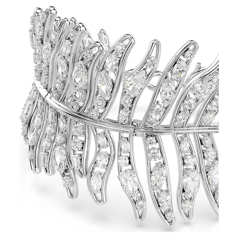 Vienna bracelet, Mixed cuts, Feather, White, Rhodium plated