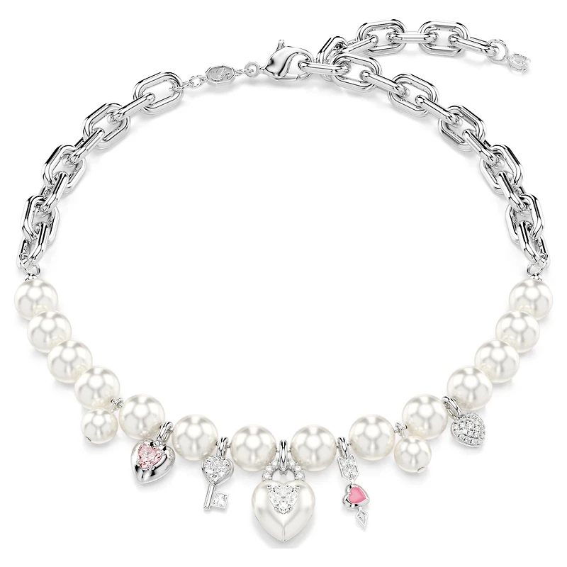 Idyllia necklace, Crystal pearl, Mixed cuts, White, Rhodium plated by SWAROVSKI
