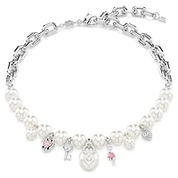 Idyllia necklace, Crystal pearl, Mixed cuts, White, Rhodium plated by SWAROVSKI
