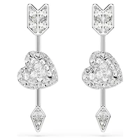 Idyllia drop earrings, Mixed cuts, Heart with arrow, White, Rhodium plated by SWAROVSKI