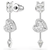 Idyllia drop earrings, Mixed cuts, Heart with arrow, White, Rhodium plated by SWAROVSKI