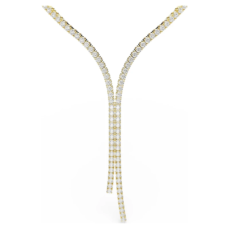 Matrix Y necklace, Round cut, White, 18K gold finish