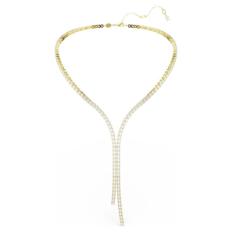 Matrix Y necklace, Round cut, White, 18K gold finish