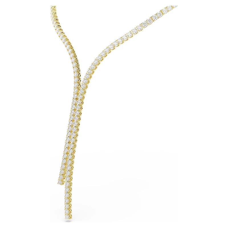 Matrix Y necklace, Round cut, White, 18K gold finish