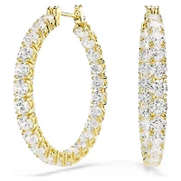 Matrix hoop earrings, Round cut, White, 18K gold finish