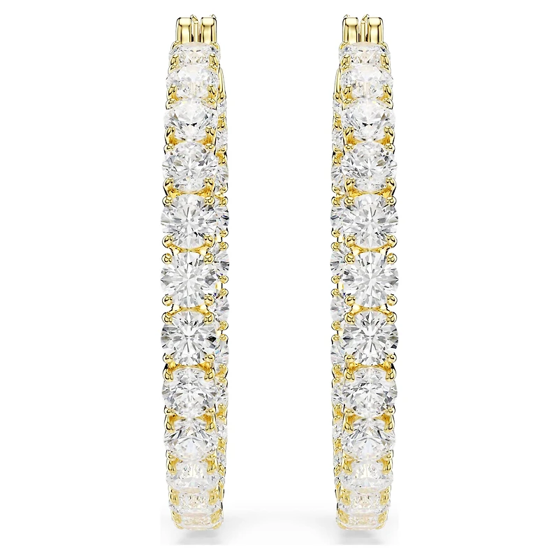 Matrix hoop earrings, Round cut, White, 18K gold finish