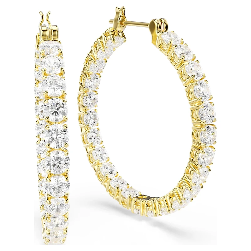 Matrix hoop earrings, Round cut, White, 18K gold finish
