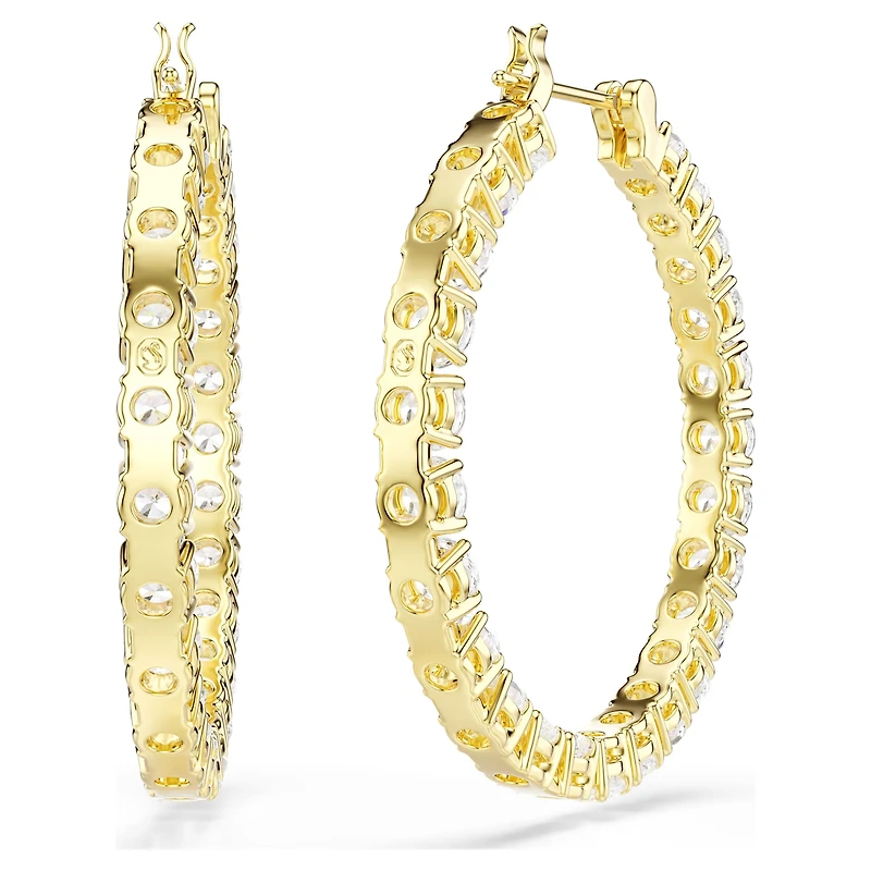 Matrix hoop earrings, Round cut, White, 18K gold finish