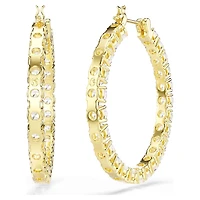 Matrix hoop earrings, Round cut, White, 18K gold finish