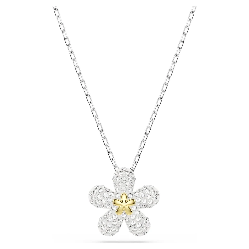 Tough pendant, Pavé, Flower, White, Mixed metal finish by SWAROVSKI