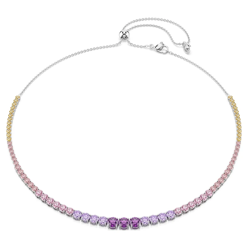 Matrix necklace, Gradient of round cuts, Multicoloured, Rhodium plated by SWAROVSKI