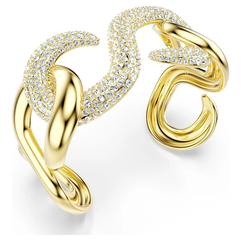 Dextera cuff, Round cut, White, 18K gold finish