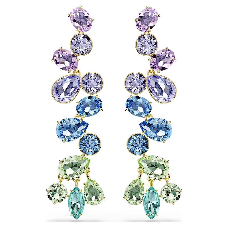 Gema drop earrings, Mixed cuts, Chandelier, Long, Multicoloured, Gold-tone plated by SWAROVSKI