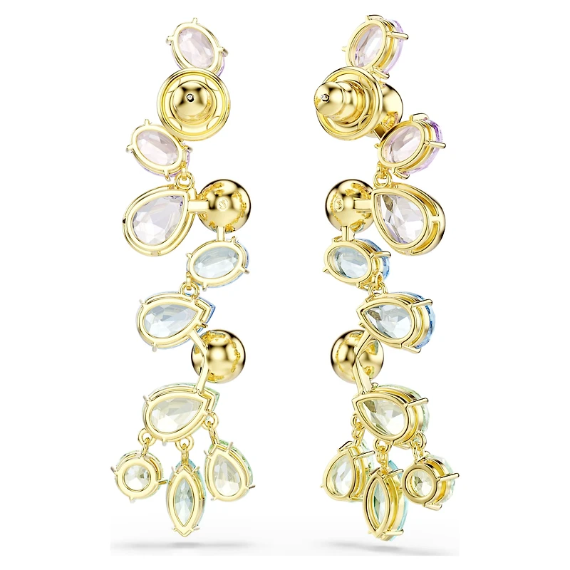 Gema drop earrings, Mixed cuts, Chandelier, Long, Multicoloured, 18K gold finish