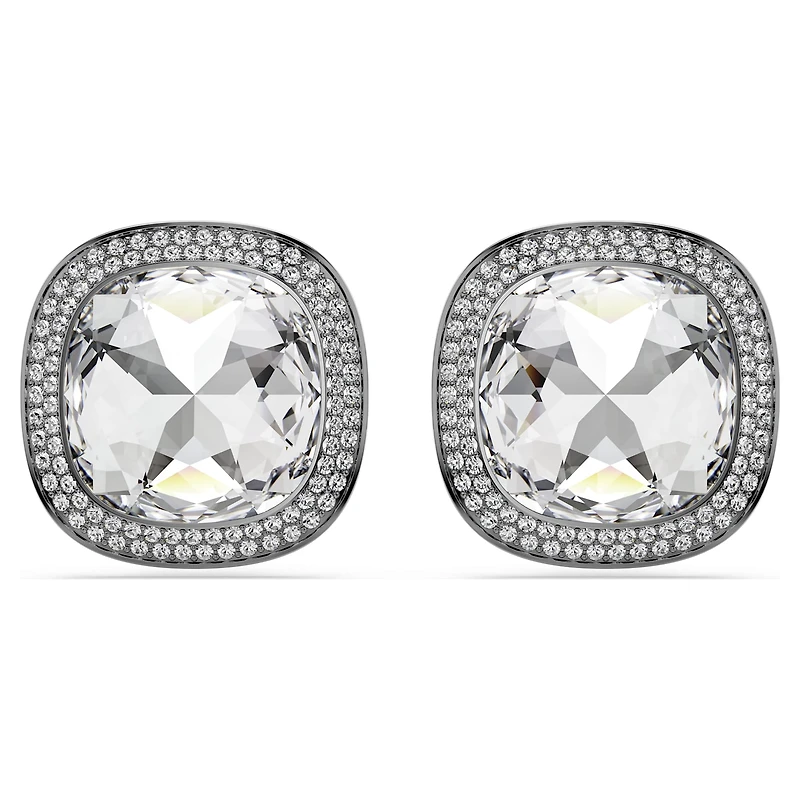 Una Angelic clip earrings, Cushion cut, White, Ruthenium plated