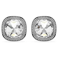 Una Angelic clip earrings, Cushion cut, White, Ruthenium plated