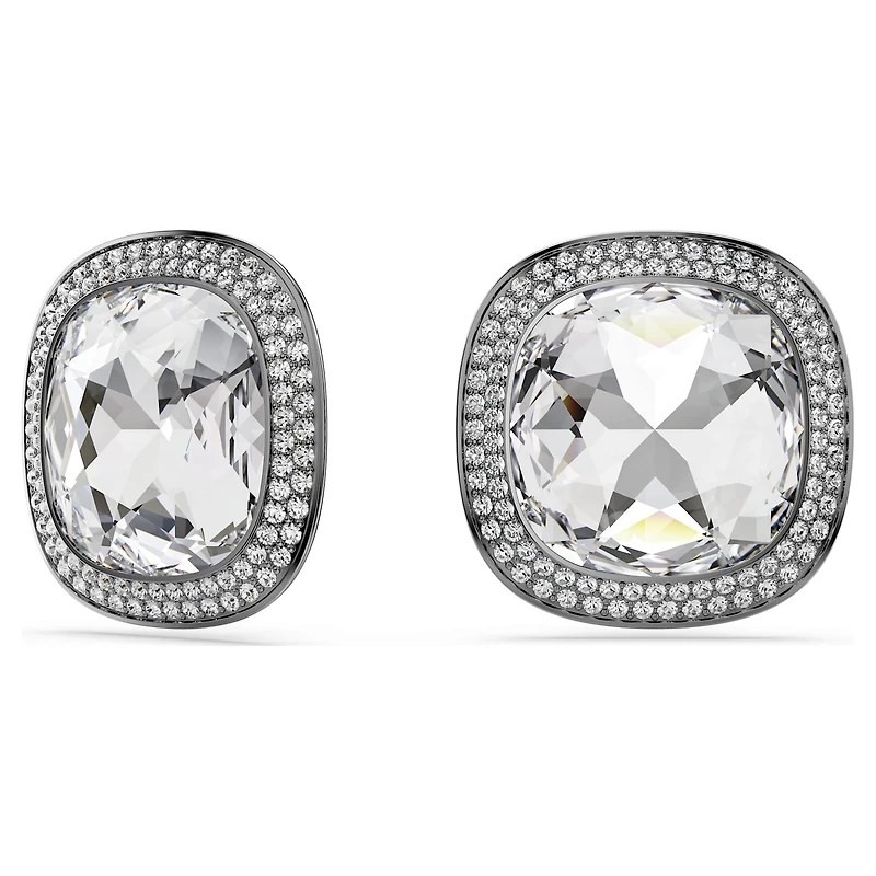 Una Angelic clip earrings, Cushion cut, White, Ruthenium plated