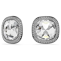 Una Angelic clip earrings, Cushion cut, White, Ruthenium plated