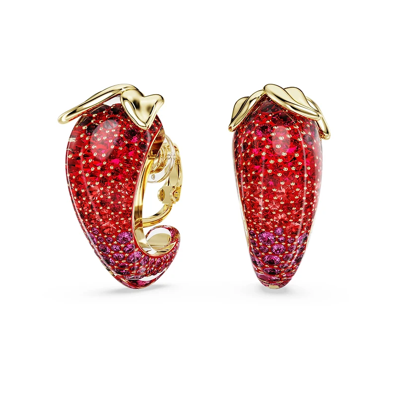 Idyllia clip earrings, Red, Gold-tone plated by SWAROVSKI