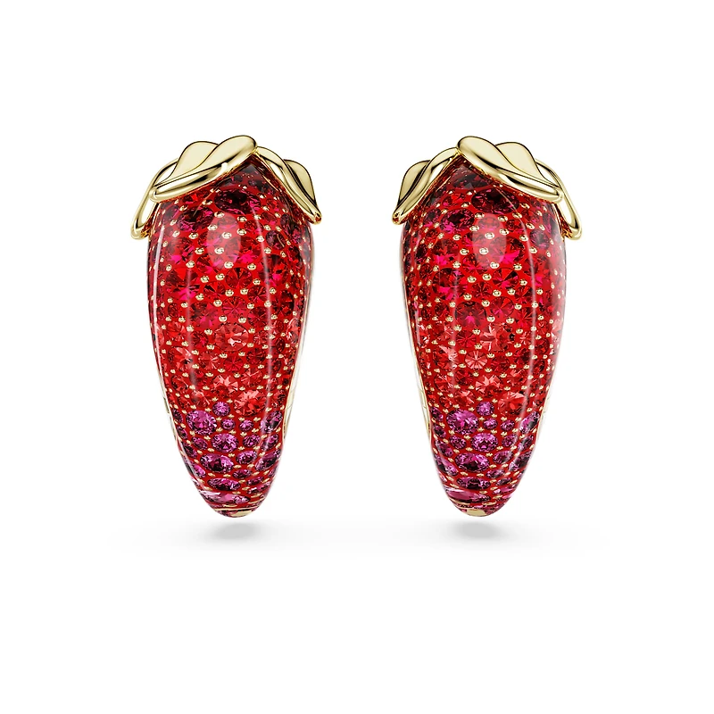 Idyllia clip earrings, Red, 18K gold finish