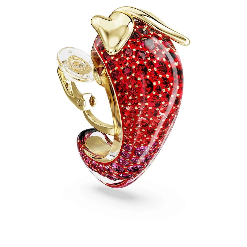 Idyllia clip earrings, Red, 18K gold finish